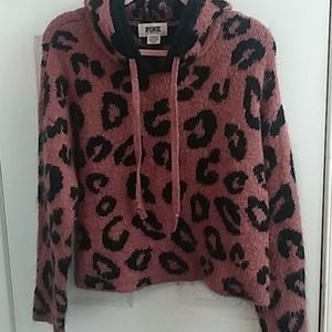 Pink Brand cropped hooded leopard print sweater